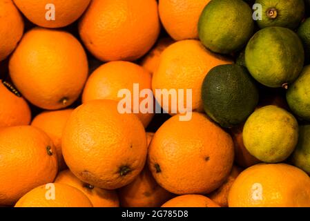 Alkmaar, the Netherlands, June 2021. Close up of oranges and other fruits. High quality photo Stock Photo