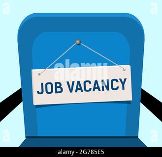 Sign on blue chair, job vacancies. Concept, free of vacancies in the office. Stock Vector