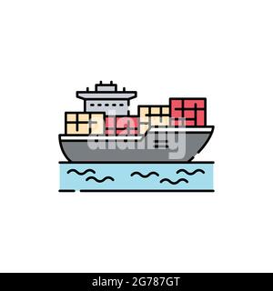 Cargo ship with containers olor line icon. Pictogram for web page, mobile app, promo. UI UX GUI design element. Editable stroke. Stock Vector
