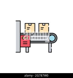Conveyor with boxes olor line icon. Pictogram for web page, mobile app, promo. UI UX GUI design element. Editable stroke. Stock Vector