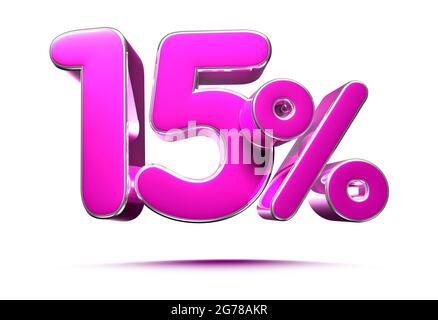 Pink 15 Percent 3d illustration Sign on White Background, Special Offer 15% Discount Tag, Sale Up to 15 Percent Off,share 15 percent,15% off storewide Stock Photo