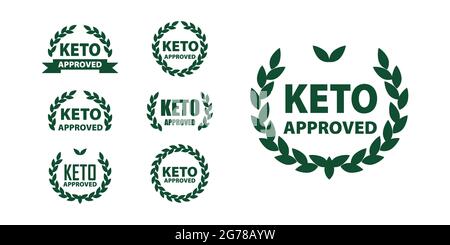 Keto approved diet marks set for certified ketogenic products. Vector keto label for ketogenic diet foods. Stock Vector
