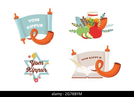 religion image of Torah scroll and Shofar, jewish horn, symbols of jewish holiday Yom Kippur. jewish religious symbols. Rosh hashanah,jewish New Year Stock Vector