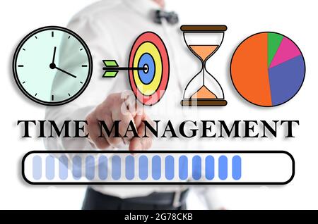 Time management concept shown by a man in background Stock Photo