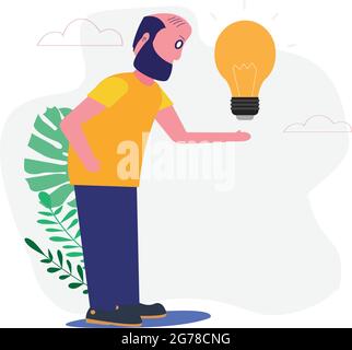 man showing bulb innovative vector art Stock Vector