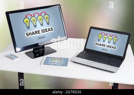Share ideas concept shown on different information technology devices Stock Photo
