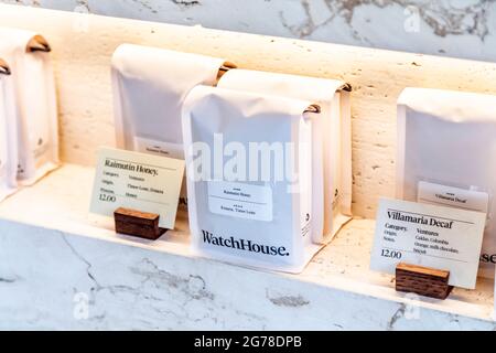 Artisan coffee fro sale at the WatchHouse coffee shop, Bermondsey Steet, London, UK Stock Photo