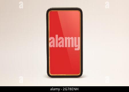 3d mobile phone screen mockup. Illustration of a smartphone with golden and black border suitable for UI/UX presentation Stock Vector