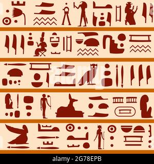 Vector seamless retro pattern (tiling) with ancient egyptian hieroglyphs and symbols. Endless texture can be used for pattern fills, web page backgrou Stock Vector