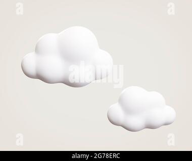 3d white fluffy clouds. Illustration of pure clean clouds suitable for good weather or cloudy day symbols Stock Photo