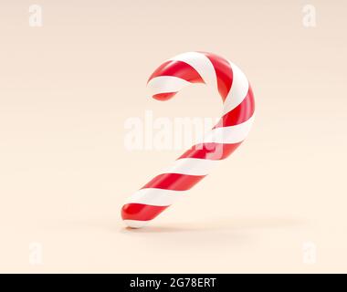 3d Christmas candy cane. Realistic illustration of walking stick dessert with red and white stripes Stock Photo