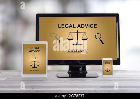 Legal advice concept shown on different information technology devices Stock Photo