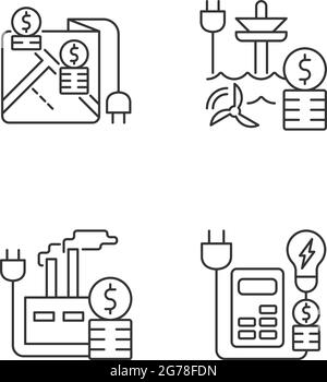 Electrical energy purchase expense linear icons set Stock Vector