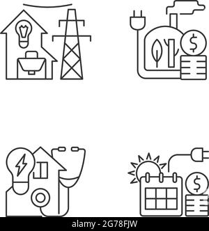 Electrical energy purchase linear icons set Stock Vector