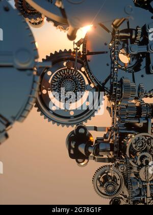 Conceptual gears and cogs close up displaying working together 3d render Stock Photo