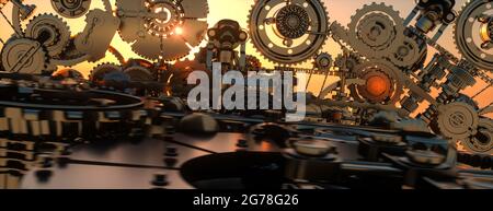 Conceptual gears and cogs close up displaying working together 3d render Stock Photo