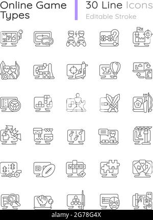 Online game types linear icons set for dark and light mode Stock Vector ...