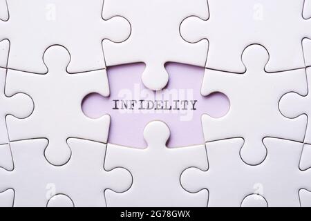 Infidelity word written with a typewriter. Stock Photo