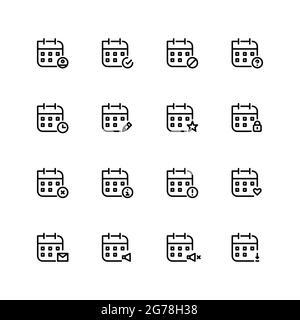 Calendar icons. Pixel perfect, editable stroke Stock Vector