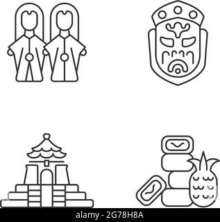 Asian ceremonial linear icons set Stock Vector