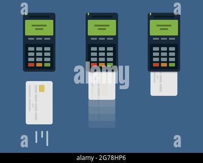 Inserting card into POS terminal, flat illustration Stock Vector