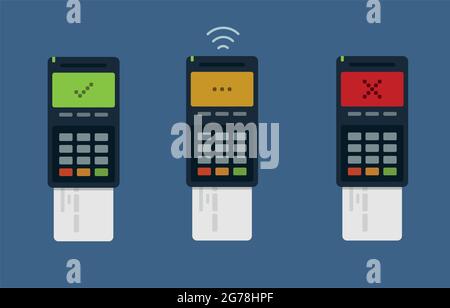 Card payment in progress, successful and unsuccessful payment Stock Vector