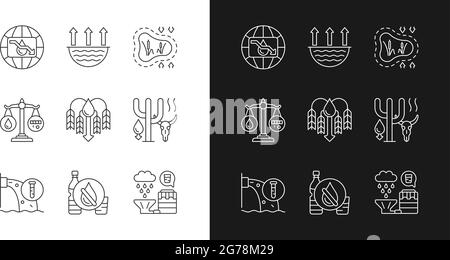 Water resources lacking linear icons set for dark and light mode Stock Vector