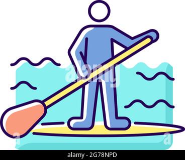 Paddle board surfing RGB color icon Stock Vector