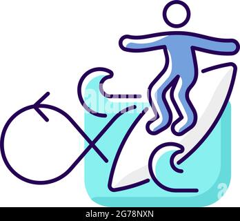 Performing roundhouse cutback in surfing RGB color icon Stock Vector