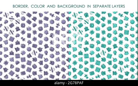 set of seamless patterns with linear icons of education and School. Ornament for decoration and printing on fabric. Design element. Vector Stock Vector