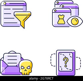 Network surveillance purple RGB color icons set Stock Vector