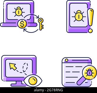 Internet censorship purple RGB color icons set Stock Vector