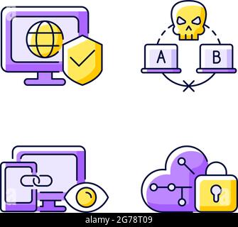 Internet privacy purple RGB color icons set Stock Vector