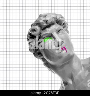 Modern conceptual art poster with ancient statue. Contemporary art collage 80s. Black and white Stock Photo