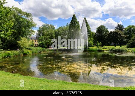 Stadtgarten Essen, public park and urban green space with pond in Essen, NRW, Germany Stock Photo