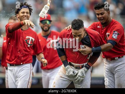 Minnesota Twins' Byron Buxton homers in a baseball game against the Detroit  Tigers Tuesday, Sept. 22, 2020, in Minneapolis. (AP Photo/Jim Mone Stock  Photo - Alamy