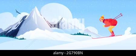 Ski resort composition with alpine skiing symbols flat vector illustration Stock Vector