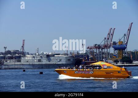 ODESA, UKRAINE - JULY 10, 2021 - USNS Yuma (T-EPF-8) expeditionary fast transport is pictured at the 2K berth of the container terminal of the port of Stock Photo