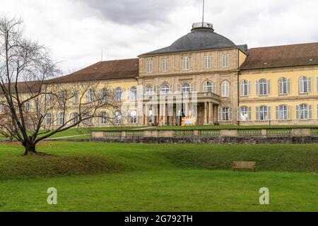 Europe, Germany, Baden-Wuerttemberg, Stuttgart, Hohenheim Castle, view of Hohenheim Castle in the autumnal park Stock Photo