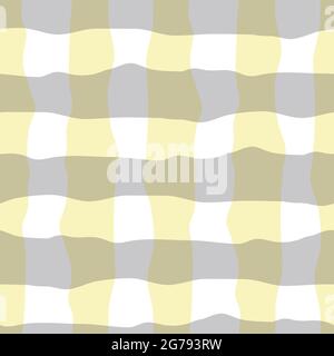 Vector watercolor effect gingham seamless pattern background. Organic irregular stripes painterly grid plaid backdrop. Yellow grey checked design Stock Vector