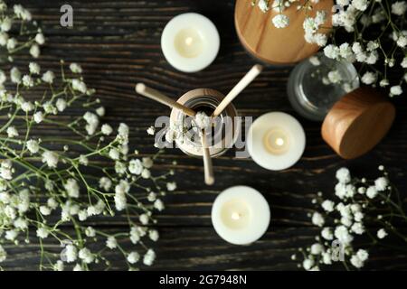 Aromatic concept with diffuser on wooden table Stock Photo