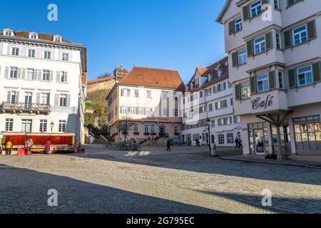 Europe, Germany, Baden-Wuerttemberg, Esslingen, view over the town hall square to Esslingen Castle Stock Photo