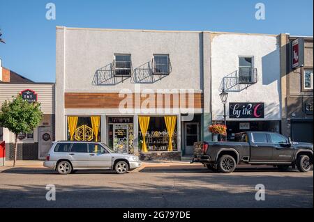 Medicine Hat, Alberta - July 11, 2021: Storefronts in the historic downtown of Medicine Hat, Alberta Stock Photo