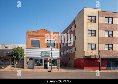 Medicine Hat, Alberta - July 11, 2021: Storefronts in the historic downtown of Medicine Hat, Alberta Stock Photo