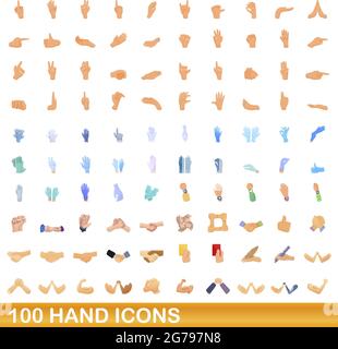 100 hand icons set. Cartoon illustration of 100 hand icons vector set isolated on white background Stock Vector