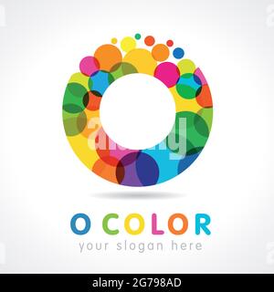 Letter O name logotype. Isolated colour emblem. Stained glass pattern graphic template. Multicolored bunch. Corporate soft branding identity. Vector m Stock Vector