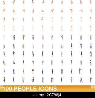 100 people icons set. Cartoon illustration of 100 people icons vector set isolated on white background Stock Vector