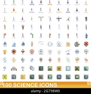 100 science icons set. Cartoon illustration of 100 science icons vector set isolated on white background Stock Vector