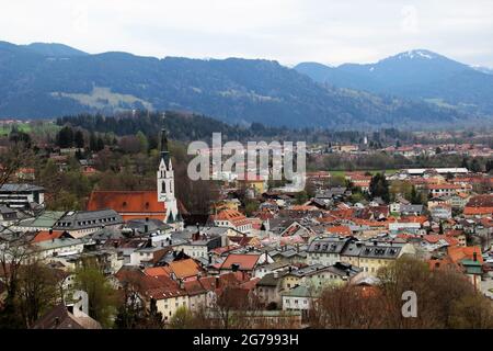 View of Bad Toelz from Kalvarienberg, Upper Bavaria, Bavaria, Germany, Europe Stock Photo