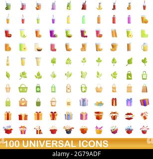 100 universal icons set. Cartoon illustration of 100 universal icons vector set isolated on white background Stock Vector